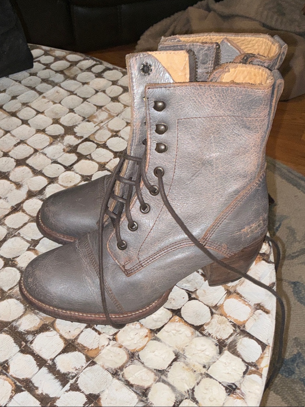 BediStu Women's Gray Lace-Up Leather Ankle Boots
